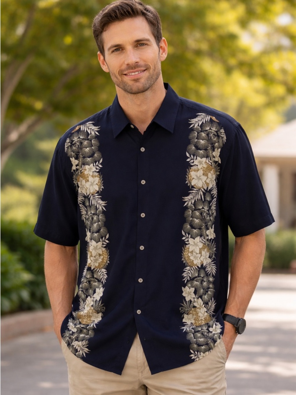 Men’s Pierre Cardin Black Tropical print M Shirt